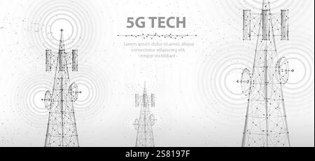 Mât d'antenne abstrait sur bleu. Technologie 5G, industrie des télécommunications Illustration de Vecteur