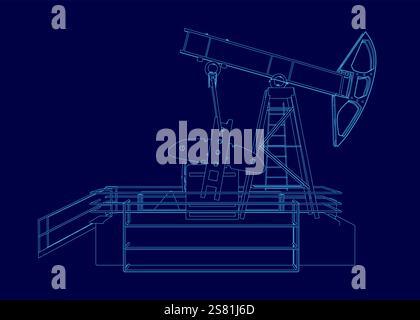 Dessin bleu d'un contour de prise de pompe. Le dessin est en bleu et est très détaillé Illustration de Vecteur