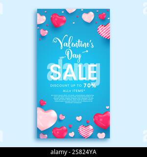 mignon transparent réaliste 3d rose bleu saint-valentin histoire de médias sociaux conception de bannière verticale Illustration de Vecteur