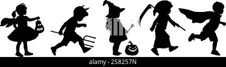 Silhouettes d'enfants en costumes d'Halloween Illustration de Vecteur