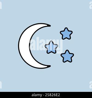 Icône isolée de vecteur de lune et d'étoile.Panneau Camping et randonnée.Symbole graphique pour la conception, le logo, l'application, l'interface utilisateur du site Web et des applications de voyage et de tourisme Illustration de Vecteur