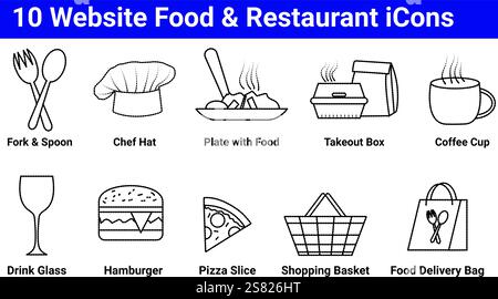 10 icônes de nourriture et de restaurant de site Web Illustration de Vecteur