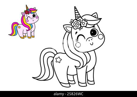 Mignonne licorne. Coloriage pour enfants. Illustration vectorielle Illustration de Vecteur