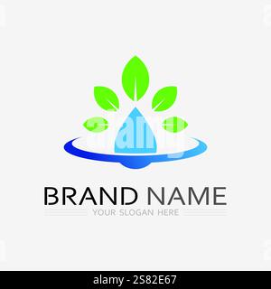 Logo de jardinage avec icône de pelle et arbre avec modèle de logo de feuilles vertes. Illustration de Vecteur