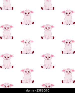 Vecteur modèle sans couture de ligne graphique dessin animé Cute Baby Sheep. Idéal pour les utilisations numériques comme les cartes de vacances, les dessins de tissu, l'emballage cadeau, ou pr saisonnier Illustration de Vecteur