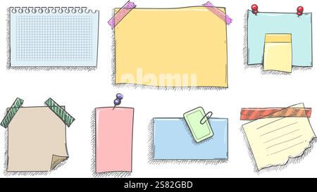 Notes adhésives en papier griffonné dessinées à la main Illustration de Vecteur