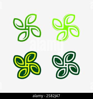 Logo de jardinage avec icône de pelle et arbre avec modèle de logo de feuilles vertes. Illustration de Vecteur