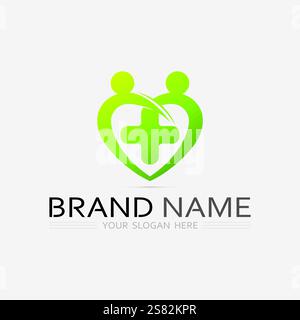 graphique de conception de logo croisé de vecteur de conception de logo d'hôpital et de soins de santé Illustration de Vecteur