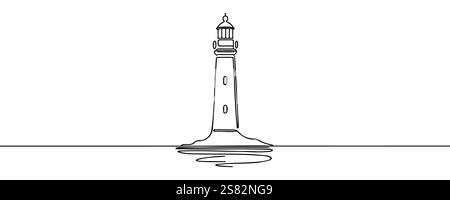 Dessin au trait continu d'une tour de phare. un dessin au trait du phare de plage. phare de marqueur de trafic de plage .illustration vectorielle de ligne unique. Illustration de Vecteur