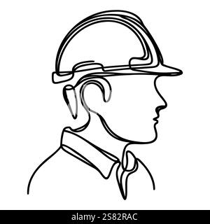 Continu d'une ligne dessinant l'homme dans le casque de sécurité Illustration de Vecteur