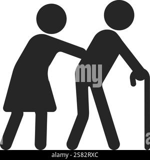 Les personnes âgées ou les personnes âgées traversant le vecteur d'icône de contour de route Illustration de Vecteur