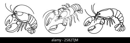 Un art de ligne homard élégant et élégant. Parfait pour une utilisation dans les logos, les marques, les menus, les emballages et les designs liés aux fruits de mer. Idéal pour restaurant de fruits de mer Illustration de Vecteur
