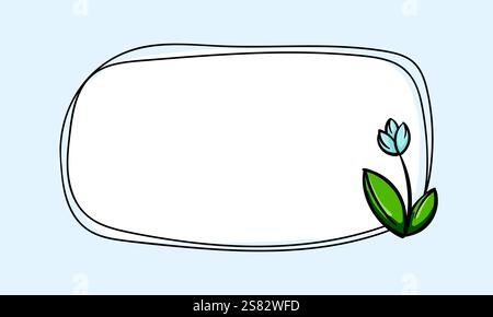 Conception de modèle de carte vectorielle avec primevre bleue, goutte de neige. Cadre modifiable avec conception à ressort. Fond dessiné à la main Illustration de Vecteur