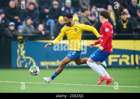 Broendby, Danemark. 18 janvier 2025. Sean Klaiber (31) de Broendby vu lors d'un match test entre Broendby IF et Hvidovre IF au Bane 2 à Broendby. Banque D'Images
