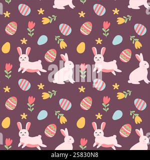 Motif de célébration de Pâques avec des lapins et des œufs colorés pour un design festif. Illustration de Vecteur