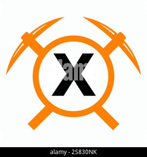 Lettre initiale X Mining logo combiner avec Pickaxe Symbol Vector Template Illustration de Vecteur