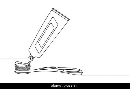 Dessin continu d'une ligne de brosse à dents et de dentifrice, illustration vectorielle d'une ligne de brosse à dents et de dentifrice. Illustration de Vecteur