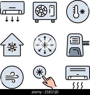 Icônes du climatiseur réglées. Appareil électroménager. EQUIPEMENT électrique. Collection d'icônes de couleur vectorielle pour votre site Web, mobile, présentation et conception de logo Illustration de Vecteur
