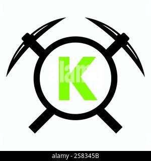 Lettre initiale K Mining logo combiner avec Pickaxe Symbol Vector Template Illustration de Vecteur