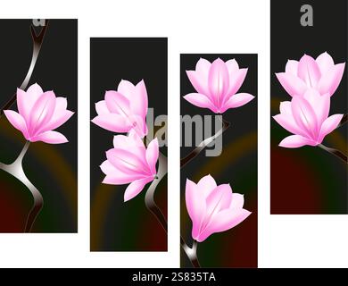 Modèle horizontal sans couture avec des fleurs de magnolia. Illustration de Vecteur