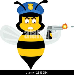 illustration vectorielle personnage abeille dessin animé d'insecte, avec un chapeau de police et un tir de pistolet Illustration de Vecteur