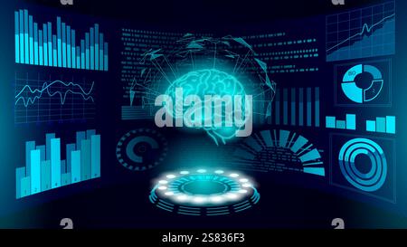 Diagnostic du cerveau faible traitement 3D poly HUD. Nootropique médicaments stimulant affichage intelligent. Médicament La réadaptation cognitive dans la maladie d'Alzheimer et dementi Illustration de Vecteur