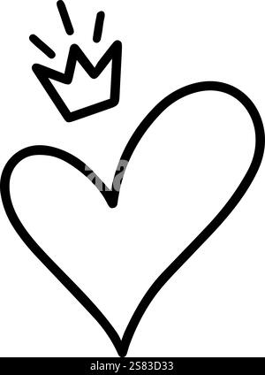 Simple et charmant dessin au trait représente un coeur portant une couronne, symbolisant le règne de l'amour, parfait pour la Saint-Valentin, les anniversaires, ou tout autre Illustration de Vecteur