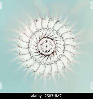 rendu 3d de l'art abstrait avec des machines 3d surréalistes moteur à réaction d'avion à turbine industrielle ou fleur en forme torsadée en spirale avec effet flou Banque D'Images