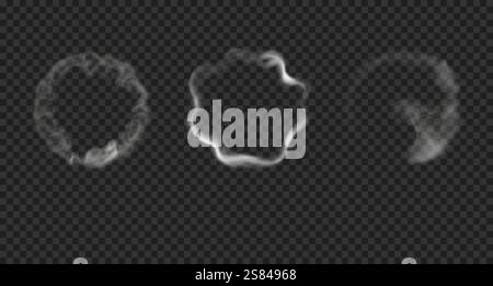 Cercles de fumée réalistes de narguilé, cigarettes, vape. Illustration de Vecteur