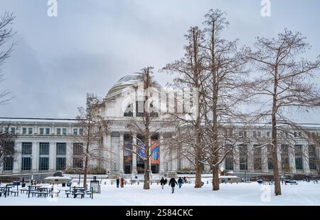 Photo de l'entrée du musée national d'histoire naturelle Smithsonian par une journée d'hiver enneigée. Banque D'Images