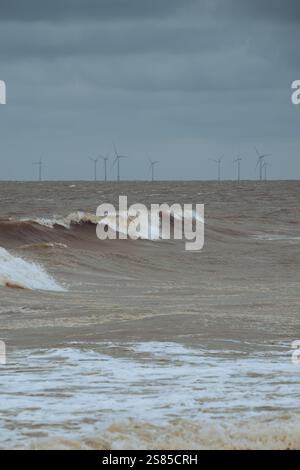 Parc éolien off shore au large de la côte du Lincolnshire Banque D'Images