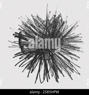 Concept des États d'esprit. Silhouette abstraite de visage humain devant un dessin surréaliste noir. Un œil humain regardant à travers le dessin désordonné. Grunge et nois Banque D'Images