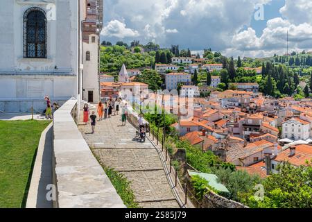 Vue depuis : George Cathedral on Piran, Promorska, Istrie, Slovénie Banque D'Images