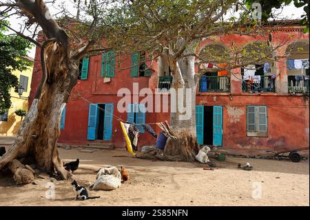 Place principale, Ile de Goree, UNESCO, Dakar, Sénégal, Afrique de l'Ouest Banque D'Images