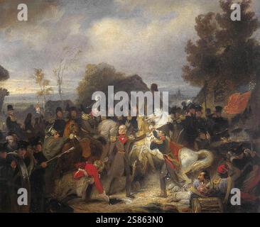 Der Prinz von Oranien wechselt sein verwundetes Pferd während des Gefechts BEI Boutersem, 12. Août 1831, Historisch, digital restaurierte Reproduktion von einer Vorlage aus dem 19. Jahrhundert Banque D'Images