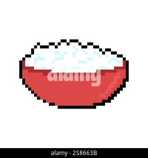 Fromage cottage en bol pixel obtenu 8 bits produit laitier Illustration de Vecteur