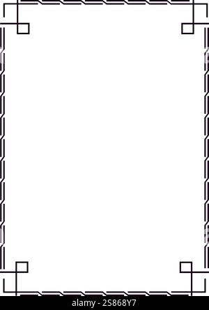 Motif géométrique noir formant un cadre rectangulaire avec des bords étagés et des éléments d'angle carrés sur fond blanc, idéal pour les certificats Illustration de Vecteur