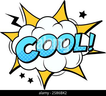 Cool comic book crie avec des étoiles et un éclair éclatant du nuage avec des points demi-tons dans le mot cool exprimant l'excitation et l'approbation Illustration de Vecteur