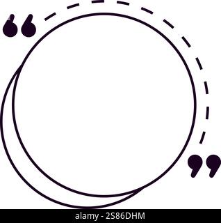 Les guillemets encadrent un cercle vide avec une ligne pointillée, créant un espace pour le texte ou les citations, soulignant la communication et les témoignages Illustration de Vecteur