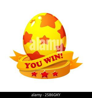 Pâques Egg Award, oeuf d'or avec ruban d'or et texte QUE VOUS GAGNEZ. Symbole badge de jeu Illustration de Vecteur