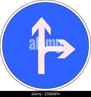 Panneau routier : virage à droite obligatoire ou tout droit à la prochaine intersection Illustration de Vecteur