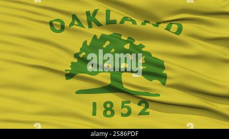 Gros plan du drapeau de la ville d'Oakland, agitant au vent, État de Californie, États-Unis d'Amérique Banque D'Images
