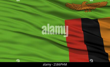 Gros plan drapeau de Zambie, onduler dans le vent, haute résolution Banque D'Images