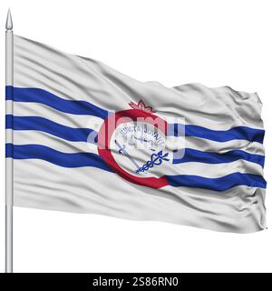 La ville de Cincinnati drapeau sur mât, Ohio State, volant dans le vent, isolé sur fond blanc Banque D'Images