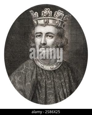 Roi Jean (1166-1216), roi d'Angleterre 1199-1216, portrait gravé par George Vertue, 1700-1756 Banque D'Images