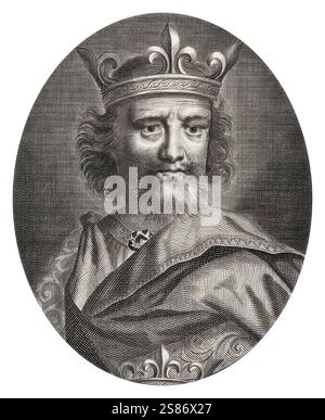 Roi Henri II d'Angleterre (1133-1189), roi d'Angleterre 1154-1189, portrait gravé par Peter Vanderbank, vers 1706 Banque D'Images