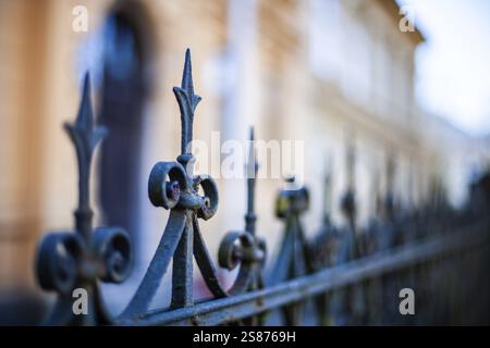 Travail artistique en fer forgé, détail d'une clôture, Leoben, Styrie, Autriche, Europe Banque D'Images