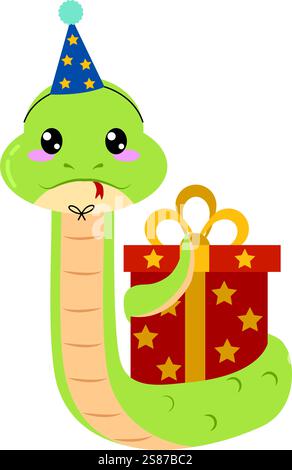 joli serpent avec chapeau d'anniversaire Illustration de Vecteur