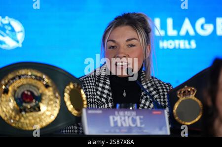 Lauren Price lors d'une conférence de presse au Dorchester, Londres. Lauren Price et Natasha Jonas s’affronteront dans un combat d’unification du titre mondial le 7 mars au Royal Albert Hall. Date de la photo : mardi 21 janvier 2025. Banque D'Images