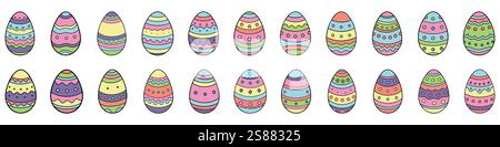 Oeuf de Pâques. Ensemble d'œufs de Pâques colorés dans le style doodle. Oeufs de Pâques heureux sur fond blanc. Illustration vectorielle Illustration de Vecteur
